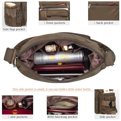 VOLGANIK ROCK RFID Anti Thief Crossbody Bag for Women Waterproof Shoulder Bag Messenger Bag Casual Nylon Purse Handbag - color: Coffee