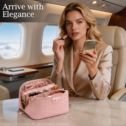 Travel Makeup Bag for Women: 3 Pcs Set Vagen Leather Cosmetic Bag - color: 01Pink