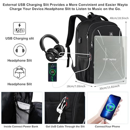 CAFELE TSA Friendly Flight Approved Business Backpack, Water-resistant Lightweight School Rucksack, Durable Large Weekender Bag Daypack (Black, 17.3 Inch)