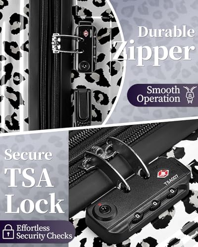 Checked Luggage, Expandable 24 Inch Hardside Suitcase - color: Leopard White, size: M(checked-24")
