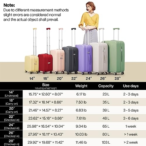 mixi Luggage Suitcase with Spinner Wheels, Hardside Rolling Suitcase PC with Cover & TSA Lock Lightweight Travel Case 26in Checked in, Avocado Green - color: Avocado Green, size: 26 Inch