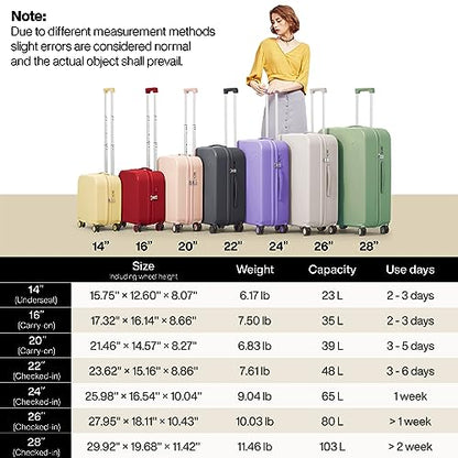mixi Luggage Suitcase with Spinner Wheels, Hardside Rolling Suitcase PC with Cover & TSA Lock Lightweight Travel Case 26in Checked in, Avocado Green - color: Avocado Green, size: 26 Inch