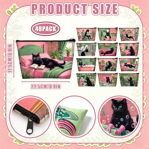 Sweetude 12 Pcs Funny Black Cat Makeup Bags Bulk Cosmetic Pouch for Women - style: Black Cat