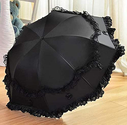 Honeystore Princess Lace Ultraviolet-Proof Folding Umbrella Anti-uv Dome Parasol - color: Black