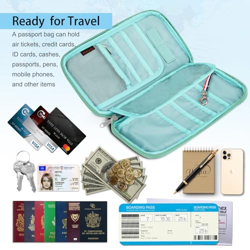 FINTIE Family Passport Holder for Travel, 6 People Big Capacity Clutch Bag - color: Spring