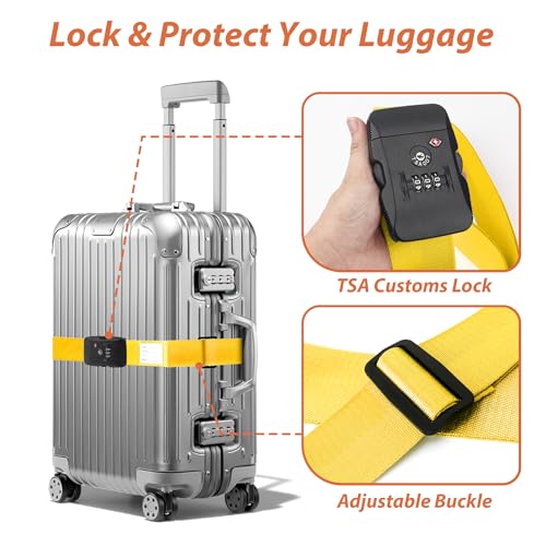 TSA Approved Luggage Straps with Combination Lock, Straight Yellow - color: Straight Yellow