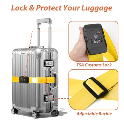 TSA Approved Luggage Straps with Combination Lock, Straight Yellow - color: Straight Yellow