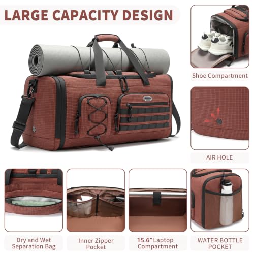 BOSSTIN Gym Bag for Men & Women, 45L-50L Expandable Sports Duffle Bag - color: Coffee Checkered
