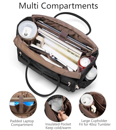 Bagstellar Teacher Tote Bag for Women, 15.6" Laptop Work Tote Computer Bag - color: Black