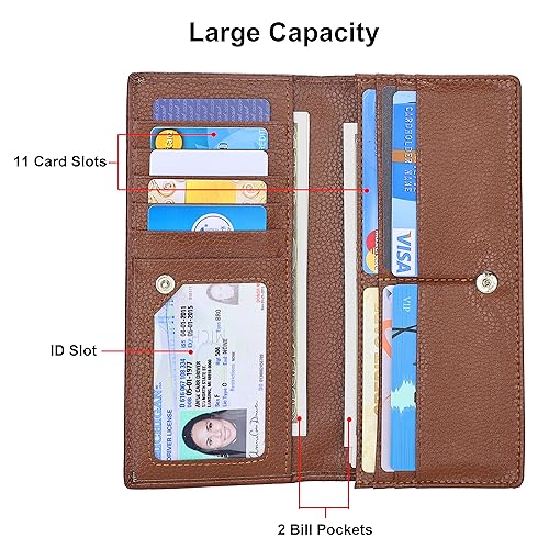 Lavemi Ultra Slim Thin Leather Women Wallet RFID Blocking Credit Card Holder Bifold Long Ladies Billfold - color: 2- Coffee