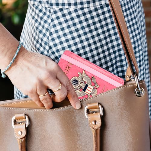 TOURSUIT RFID Blocking Passport Holder, Leather Travel Wallet, Pink - color: Pink