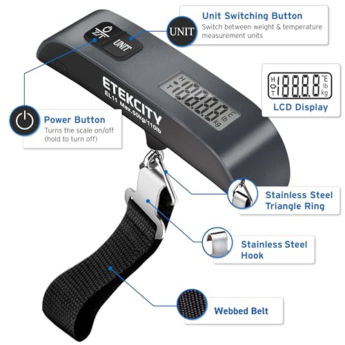 Etekcity Luggage Scale, Digital Suitcase Weight Scale for Travel, 110 lb - color: Charcoal Gray