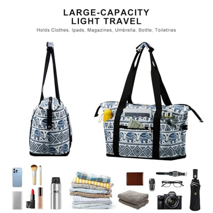 Expandable Duffel Bag for Women with Trolley Sleeve/Wet Pocket Weekender Travel Tote Large Carry On Overnight Luggage - color: Elephant