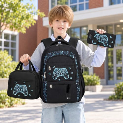 ACESAK Gmaer Backpack for Boys - Boy Backpack Schoolbag with Lunch Bag Set - color: Black Game Console
