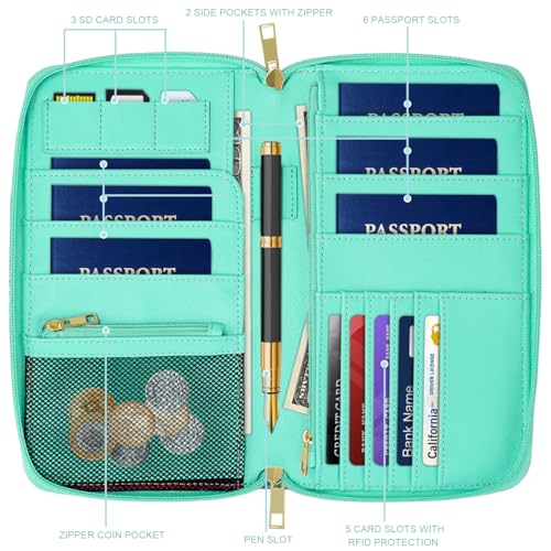 Family Passport Holder Wallet RFID Blocking Document Organizer - color: Watercoler Floral