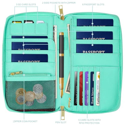 Family Passport Holder Wallet RFID Blocking Document Organizer - color: Watercoler Floral