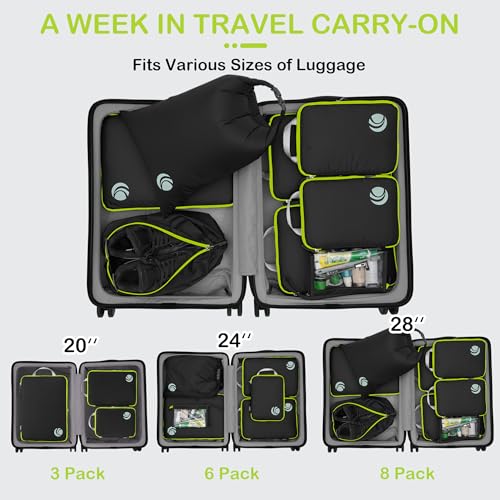 Cipway Compression Packing Cubes for Travel (8 Piece,Black) - color: Black, size: 8PCS