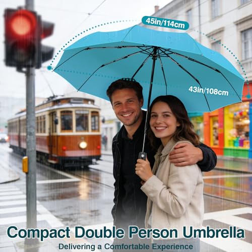 ZOMAKE Travel Umbrella Compact - 10 Ribs Portable Collapsible Umbrellas for Rain Windproof - Paraguas Automatic Small Folding Umbrella Lightweight Packable Umbrella for Women Men - color: Light blue