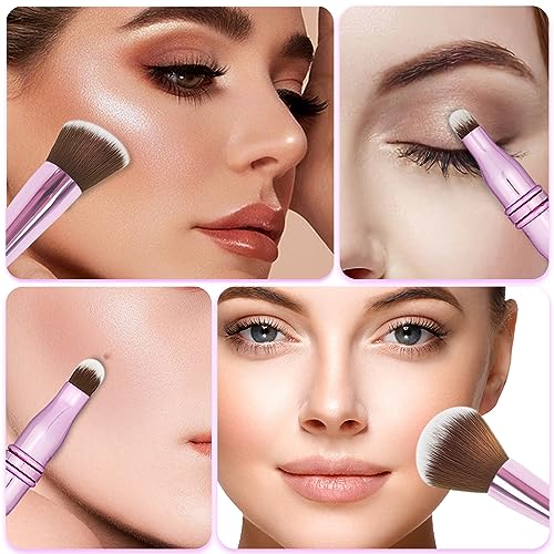 4 in 1 Makeup Brush Set, Travel Makeup Brushes with Case, Foundation Brush/Blush Brush, Eyeshadow Powder Brush,Concealer Brush (pink-plastic case) - style: pink-plastic case