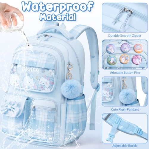 Fimibuke 9PCS Blue Bunny Girls Backpack for School w/Lunch Box Pencil Case - color: Blue Bunny