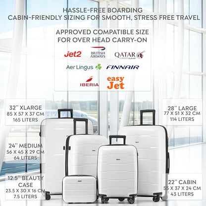 5-Piece Luggage Set Expandable Hardside Polypropylene Suitcase Set with TSA Locks & 8 Silent Spinner Wheels Lightweight Nested Suitcases Travel Set American Airline-Approved Carry-On - White - color: White, size: 5-Piece Set