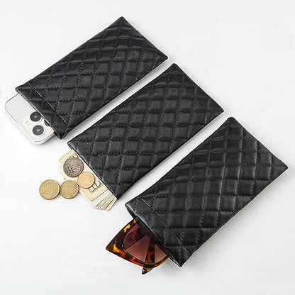 TRIUMPH VISION Eyeglass Case Glasses Case Soft Sunglass Pouch Sleeve 3 Pack - color: Pu Quilted (3 Pack Black)