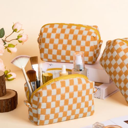 Gilprop 8 Pcs Checkered Makeup Bag Small Cosmetic Pouch Bulk,Orange - color: Orange