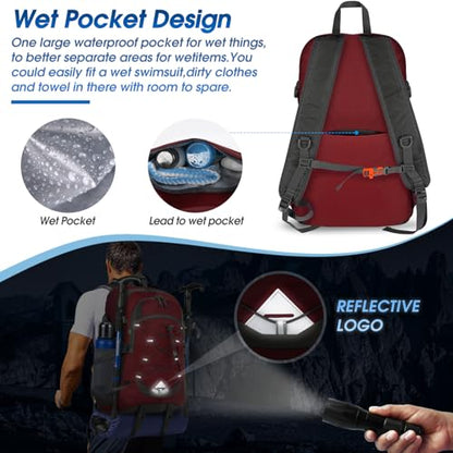 IGOLUMON Hiking Backpack 40L Packable Lightweight Camping Daypack Men Women - color: Red