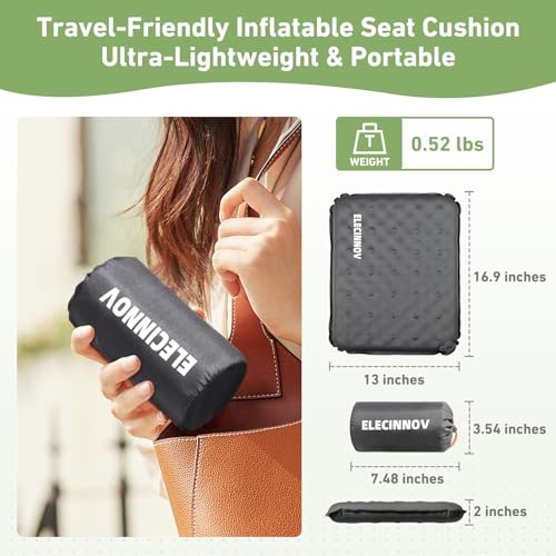 Inflatable Seat Cushion, Self Inflating Compact Stadium Seat Cushion - color: Gray-1pack