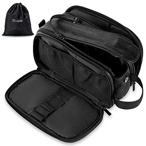 Elviros Toiletry Bag for Men PU Leather Shaving Dopp Kit (Medium, Black) - color: Black, size: Medium (Pack of 1)