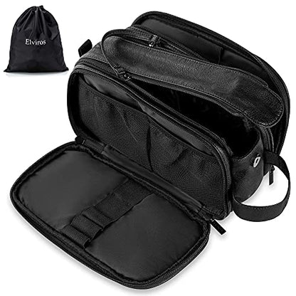 Elviros Toiletry Bag for Men PU Leather Shaving Dopp Kit (Medium, Black) - color: Black, size: Medium (Pack of 1)