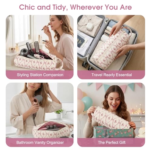 Bow Floral Hair Tools Bag Compatible with Dyson Airwrap Shark FlexStyle - color: Bow & Floral Print