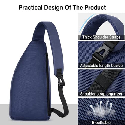 Hanke Crossbody Sling Bag, Chest Bag with 11" Tablet Pocket - color: Navy Blue