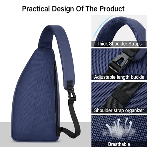 Hanke Crossbody Sling Bag, Chest Bag with 11" Tablet Pocket - color: Navy Blue