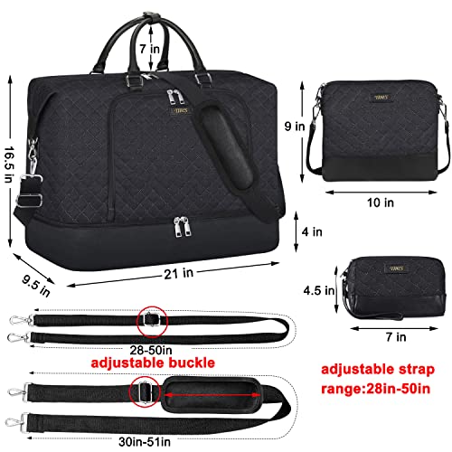 TIBES Travel Weekender Bag for Women, Overnight Bag with Shoe Compartment | 3PCS Large Travel Duffel Bag for Gym, Travel, Hospital, Business Trip, Carry On Tote, Wet & Dry Separation, Water Resistant - color: F-Black 3pcs