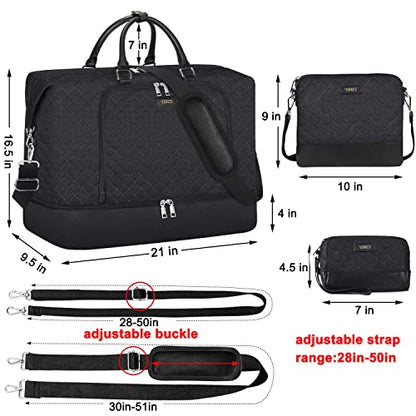 TIBES Travel Weekender Bag for Women, Overnight Bag with Shoe Compartment | 3PCS Large Travel Duffel Bag for Gym, Travel, Hospital, Business Trip, Carry On Tote, Wet & Dry Separation, Water Resistant - color: F-Black 3pcs