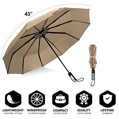 Umbrella Travel Umbrella with Teflon Coating, Automatic Umbrellas Anti UV Coating Folding Umbrellas - color: champagne