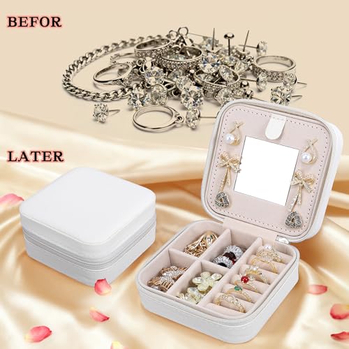 Travel Jewelry Case,Small Jewelry Box with Mirror,Gift for Girls Women - color: White-5pcs