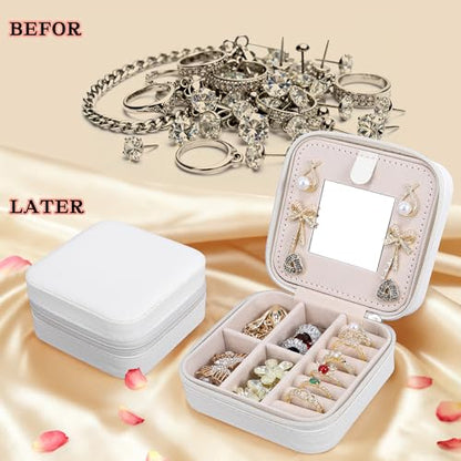 Travel Jewelry Case,Small Jewelry Box with Mirror,Gift for Girls Women - color: White-5pcs