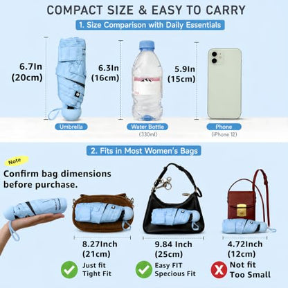 BAODINI Mini Travel Umbrella with UV Sun Protection, Compact Pocket-Size - color: A-1-Light Blue
