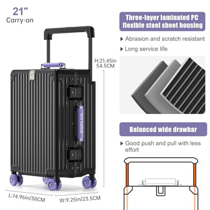 ROPLUS Aluminium Frame Checked-Luggage with Smooth Jelly Wheels, Hardside Zipperless Rolling Suitcase with TSA Lock (BlackPurple, 24-Inch) - color: Black& Purple, size: 24 inch