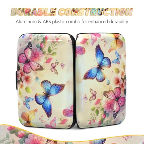 Credit Card Holder, Colorful Butterfly Mini RFID Small Aluminum Card Wallet - color: Colorful Butterflies