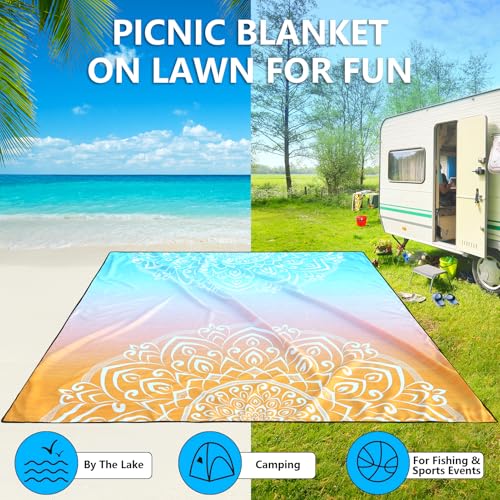Beach Blanket Sandproof Extra Large Beach Mat Adults Waterproof Sand Free - color: Bb-mtl-greenorange, size: 79" X 83"
