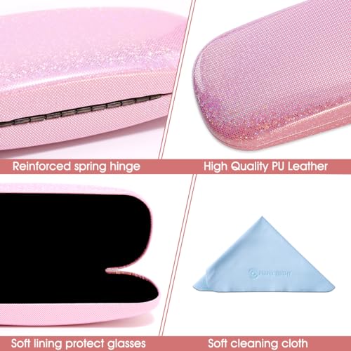 PERFECTSIGHT Hard Shell Eyeglasses Case, Kawaii Protective Glasses Case for Kids, Cute Eyeglass Case for Women Men Girls - color: Pink Bling