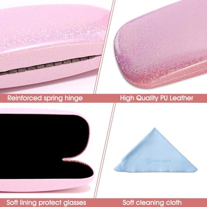 PERFECTSIGHT Hard Shell Eyeglasses Case, Kawaii Protective Glasses Case for Kids, Cute Eyeglass Case for Women Men Girls - color: Pink Bling
