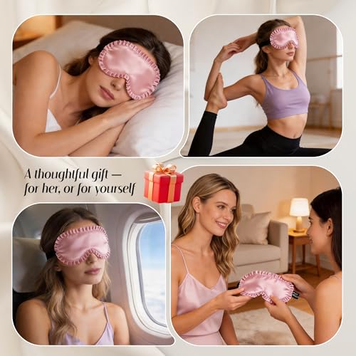 Silk Sleep Mask for Women, 100% Mulberry Silk Eye Mask for Light Blocking - color: Pinik