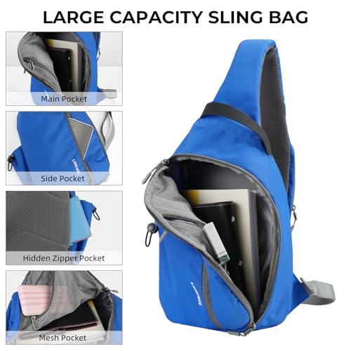 Crossbody Sling Bag, RFID Travel Hiking Sling Backpack, Compact EDC Bag - color: Blue