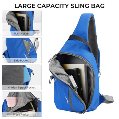 Crossbody Sling Bag, RFID Travel Hiking Sling Backpack, Compact EDC Bag - color: Blue