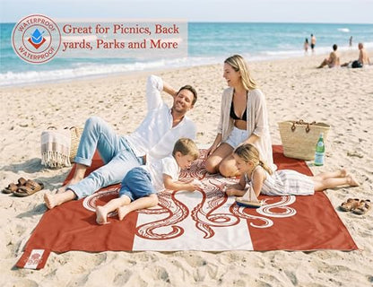 Beach Blanket Waterproof Sandproof with Stakes,Sand Pockets and Carry bag - color: Burntorange Octopus