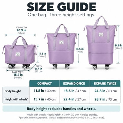 Expandable Rolling Travel Bag with Detachable Wheels,Purple - color: purple